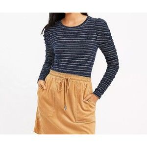 LOFT Ann Taylor Womens Striped Cinched Sleeve Top Navy size Large NWT